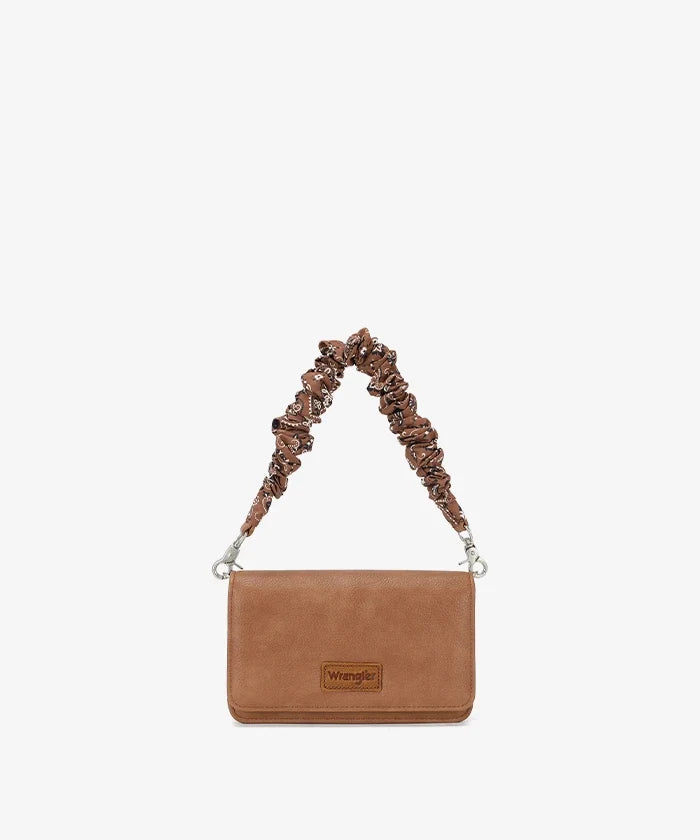 Wrangler Scrunchie Strap Flap Crossbody Bag - Brown