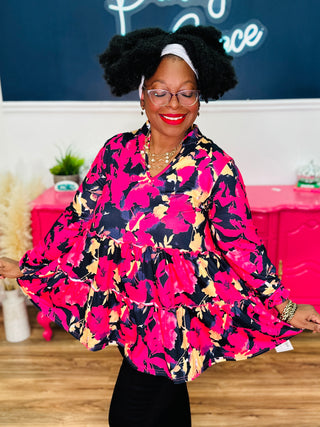 Iris Fuchsia Floral Baby Doll Top