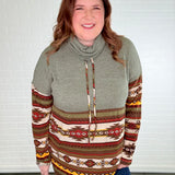 Aztec Contrast Relaxed Turtleneck Long Sleeve Top - LAST ONES FINAL SALE