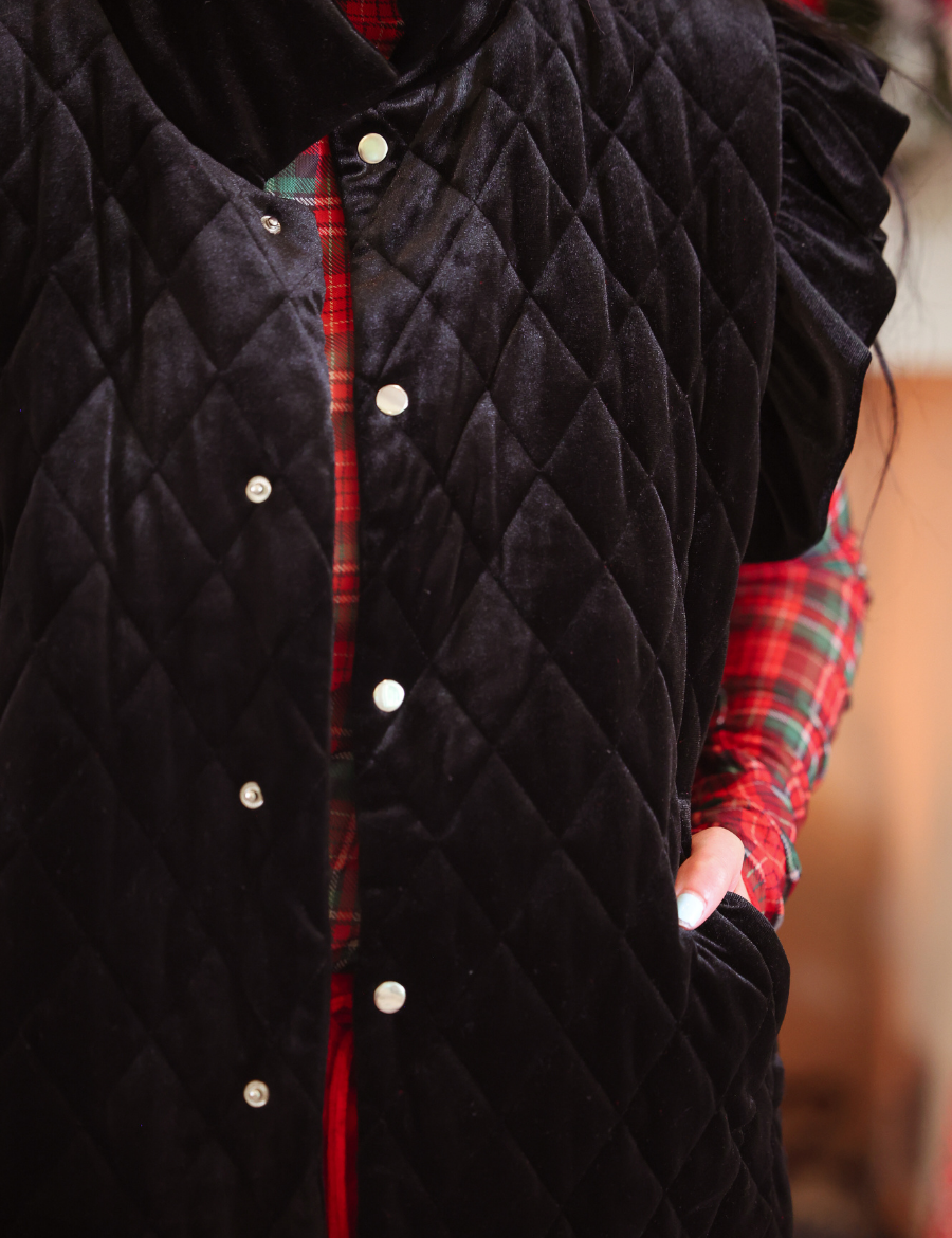 PREORDER- Velvet Quilted Vest- Black