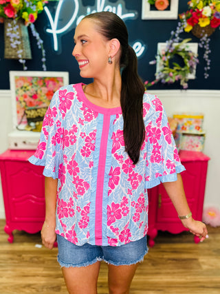 Retro Laguna Top - Pink/Blue
