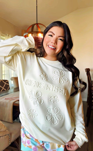 He Is Risen Daisy Emboss Sweatshirt - PREORDER
