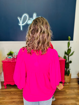 Solid Airflow Batwing 3/4 Sleeve Top - Hot Pink