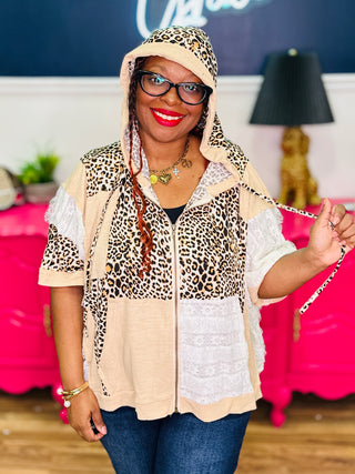 POL Oversized 3/4 Sleeve Leopard Print Hoodie