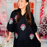 Black Dress With Floral Embroidery - LAST ONES FINAL SALE