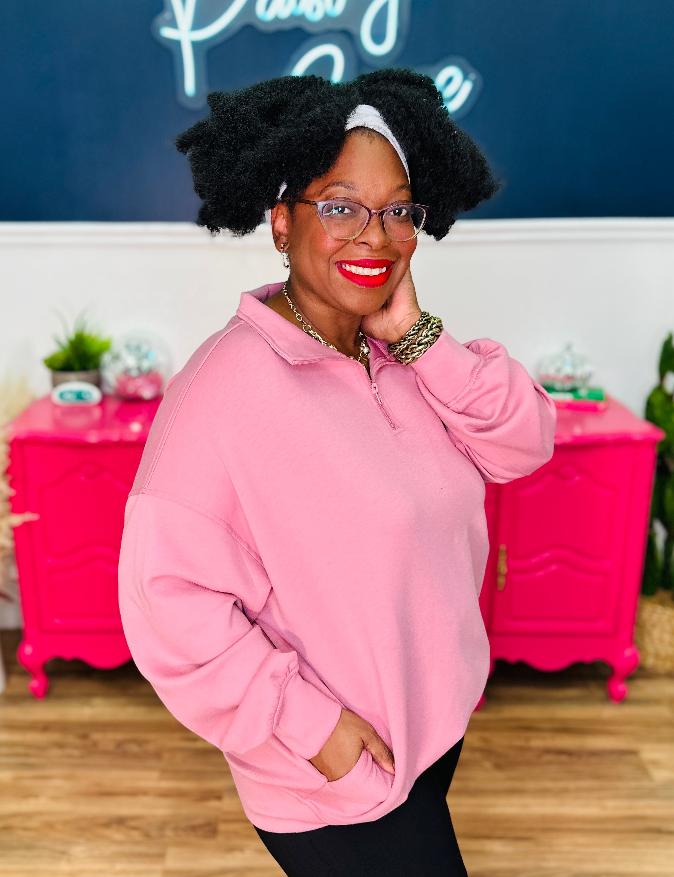 Annalise Scuba Half Zip Pullover - Lt Rose - LAST ONES FINAL SALE