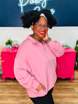 Annalise Scuba Half Zip Pullover - Lt Rose