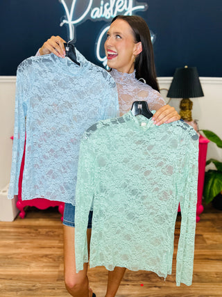 Sunlit Lace Top - Sky Blue