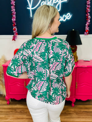 Floral V-Neck Top With Ribbing Detail