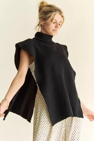 Solid Sleeveless Turtle Neck Side Split Knit Top (Reg Only)  - PREORDER