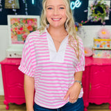 Mainstreet Muse Top - Pink/White