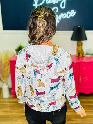 Dog Print Sweater Knit  Hoodie - DEAL