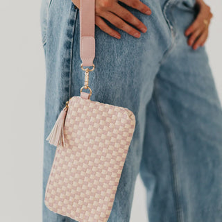 Emma Woven Clutch Wristlet - Blush/Checkered