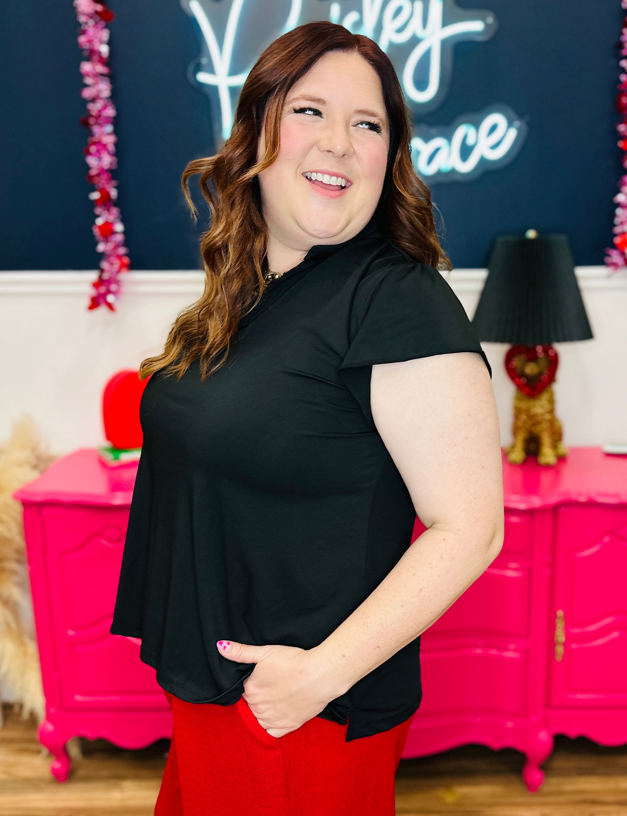 The Nicole V-Neck Top - Black PREORDER