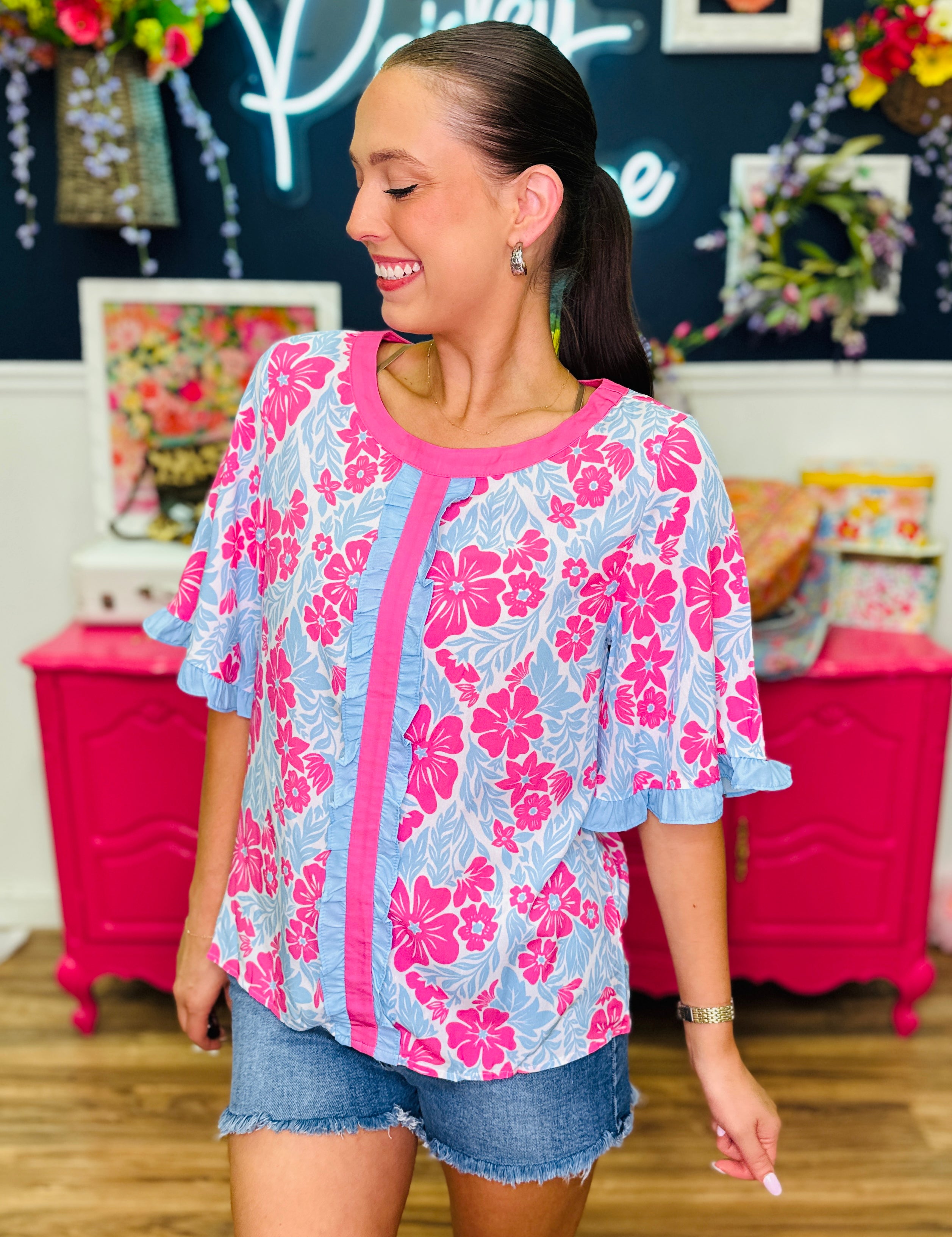 Retro Laguna Top - Pink/Blue