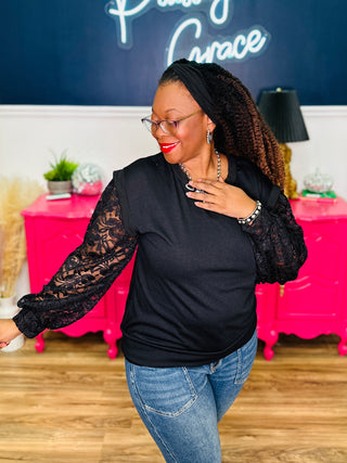 Vivienne Black Lace Sleeve Top