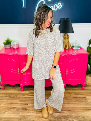 DEAL Soft Hacci Animal Printed Lounge Top And Pants Sets - Taupe