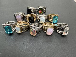 Emerald Cut Crystal Stretch Rings