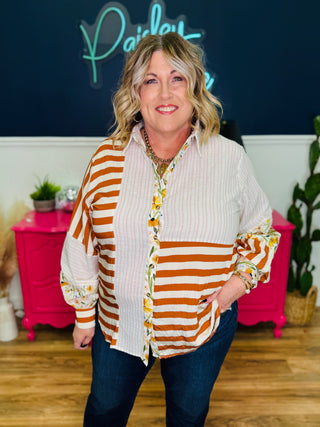Mixed Print Button Down Top