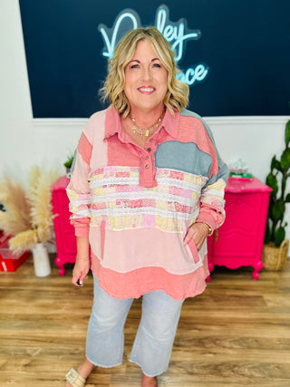 Button Collar Long Sleeve Top