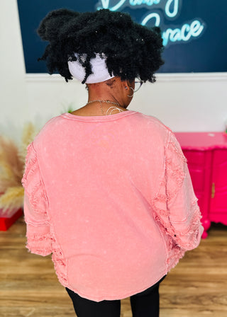 Fray Contrast With Washed Terry Pullover