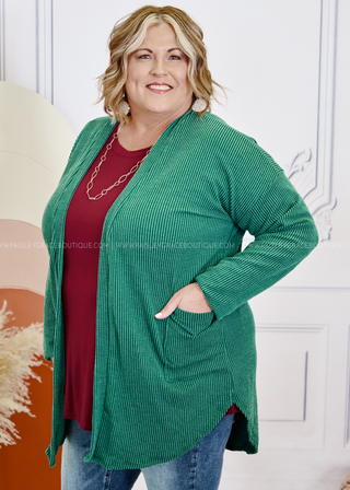 Meredith Ribbed Cardigan - Hunter Green