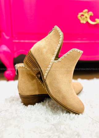 Spice It Up Booties - Camel Faux Suede