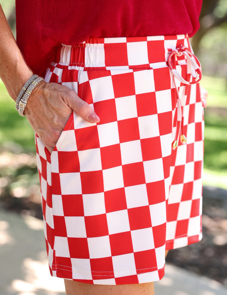 PREORDER- Let's Go Checkered Skort- Red