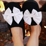 Cozy Bow Slippers- Black/White