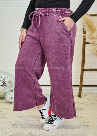 In or Out Wide Leg Cropped Pants in Eggplant