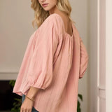 Solid Lace Square Neck Bell Sleeve Blouse Top (Reg Only) - LAST ONES FINAL SALE