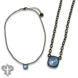 Austrian Square Crystal Chain Necklace 10mm - Blue/Silver