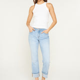 Mid Rise Cuffed Straight Leg Jeans By Mica