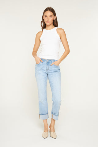 Mid Rise Cuffed Straight Leg Jeans By Mica  - PREORDER