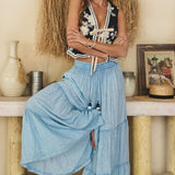 Washed Blue Boho Palazzo Pants