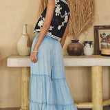 Washed Blue Boho Palazzo Pants