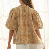 Floral Embroidered Top - Camel