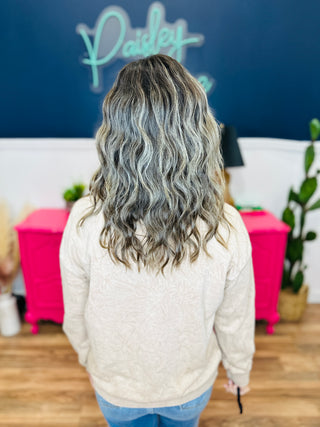 Washed Embroidered  Mocha Pullover