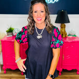 Rosaline Noir Floral Short Puff Sleeve Top - LAST ONES FINAL SALE