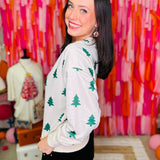 Green trees on Beige Long Sleeve Top  - PREORDER