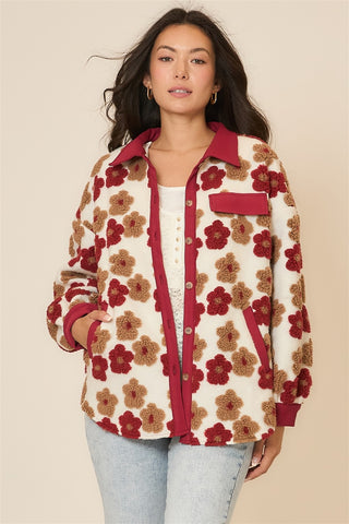 Floral High Pile Fleece Burnout Jacket