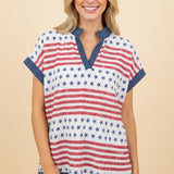 Starry Picnic Fields Top - Ivory Multi