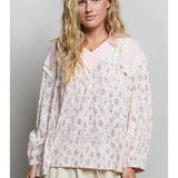 POL Textured V-Neck Rib Trim Top