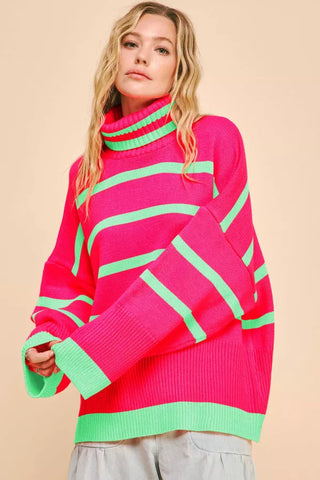 Striped Oversized Roomy Turtle Neck Sweater Top (Reg Only)  - PREORDER