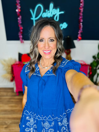 Embroidered Collar Short Sleeve Top