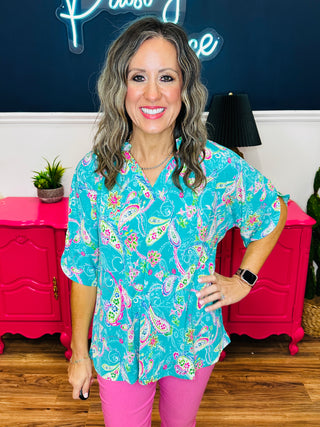 Dear Scarlett Lizzy Breeze Top - Emerald Paisley