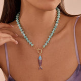 Seas The Day Stainless Steel Fish Beaded Necklaces -  2 Styles