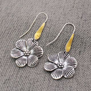 Mixed Metal Silver Flower Earrings