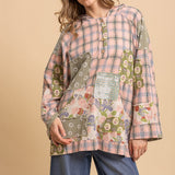 Patch Work Wide Sleeve Button Up Hoodie Pullover - PREORDER