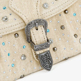Wrangler Crystal Studded Canvas Saddle Bag - Tan
